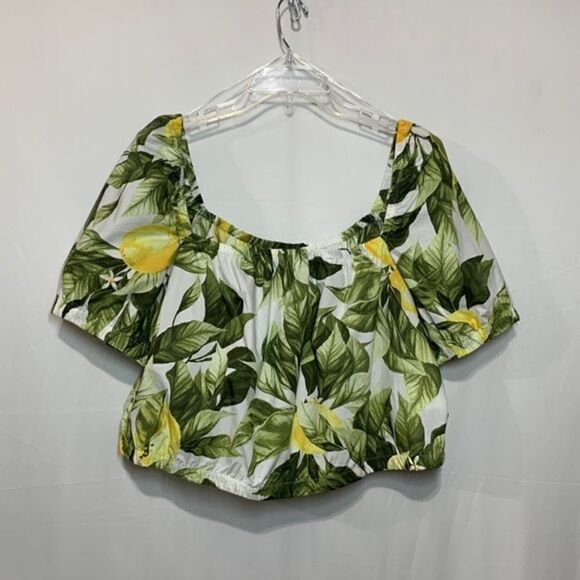 H&M cropped top square neckline puff sleeves elastic hem & neckline women’s sz L - Picture 1 of 7
